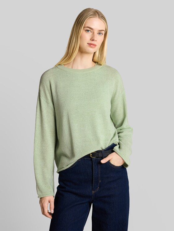 Relaxed fit knitted jumper with boat neck - light matcha green