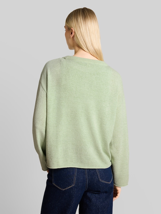 Relaxed fit knitted jumper with boat neck - light matcha green
