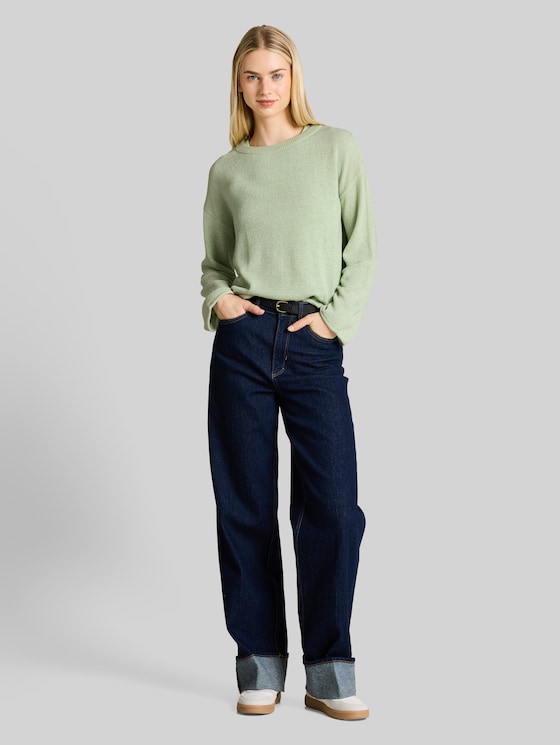 Relaxed fit knitted jumper with boat neck - light matcha green