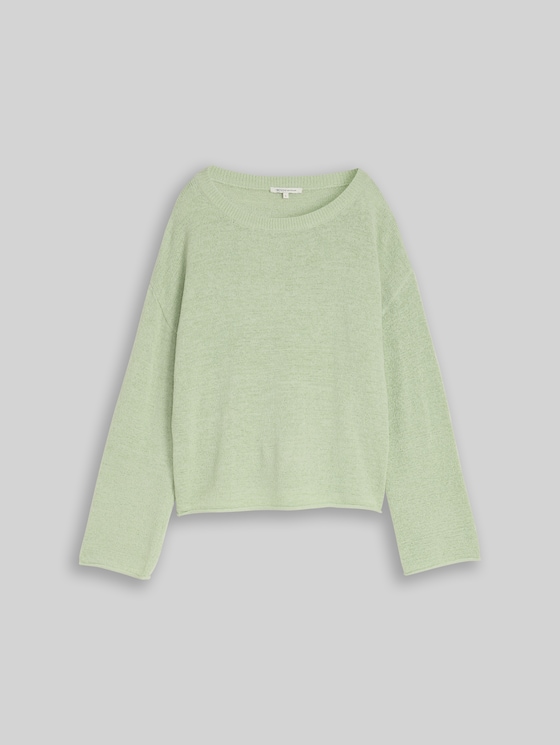 Relaxed fit knitted jumper with boat neck - light matcha green