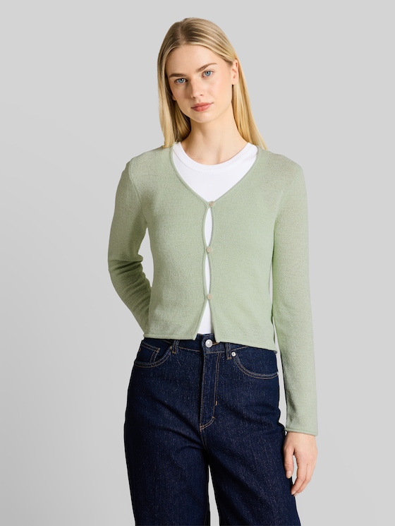 Cardigan with V-neck - light matcha green