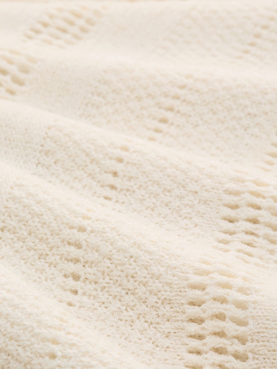 Relaxed fit knitted jumper with eyelet pattern - Gardenia White