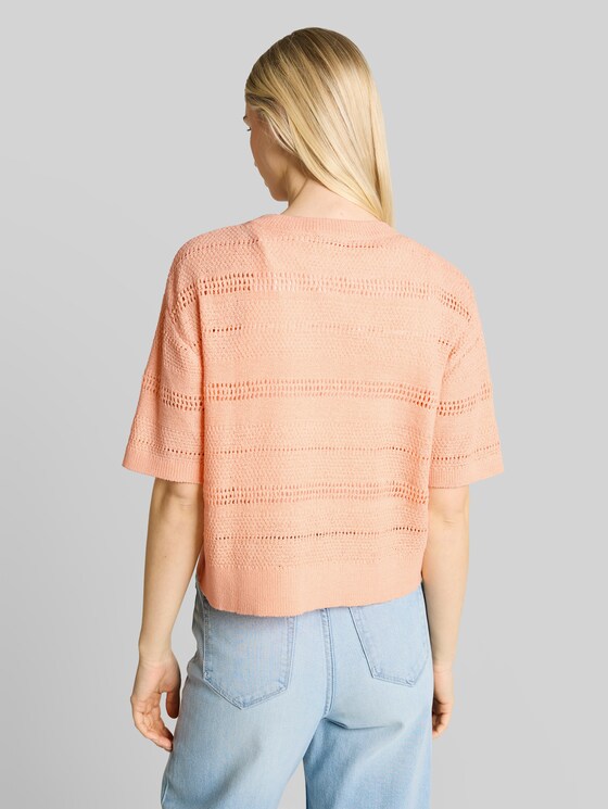 Relaxed fit knitted jumper with eyelet pattern - Orange Parfait