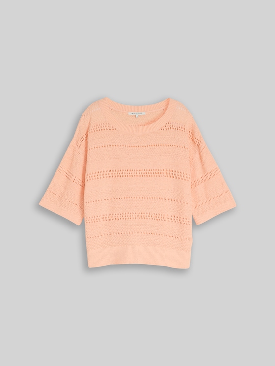Relaxed fit knitted jumper with eyelet pattern - Orange Parfait