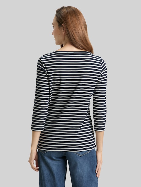 Long-sleeved top with a striped pattern - navy blue offwhite stripe