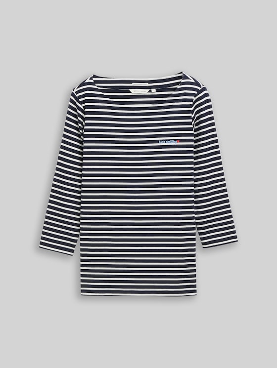 Long-sleeved top with a striped pattern - navy blue offwhite stripe
