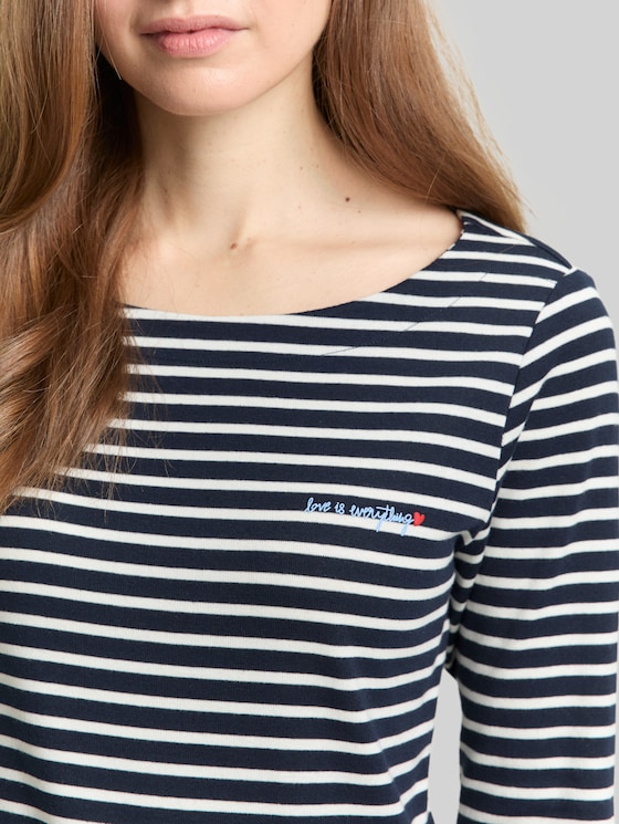 Long-sleeved top with a striped pattern - navy blue offwhite stripe