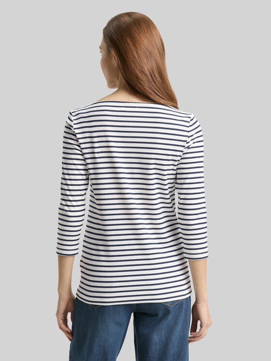 Long-sleeved top with a striped pattern - offwhite navy blue stripe