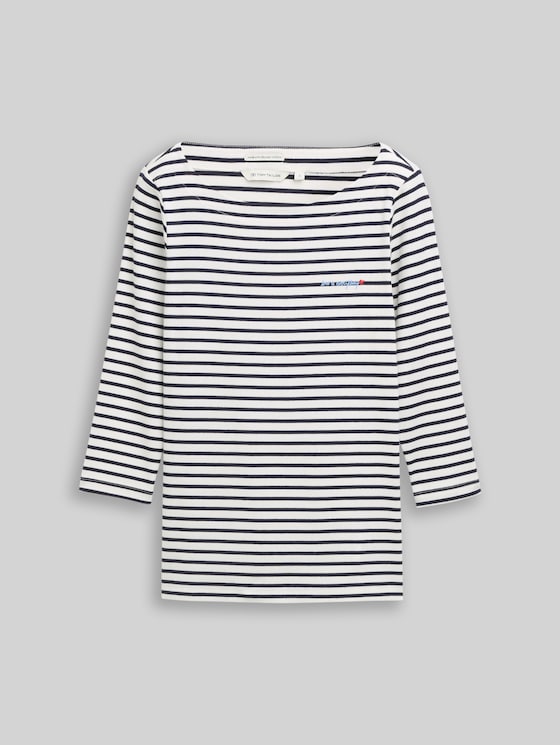 Long-sleeved top with a striped pattern - offwhite navy blue stripe