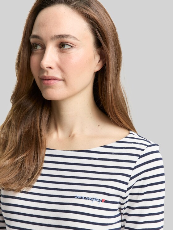 Long-sleeved top with a striped pattern - offwhite navy blue stripe