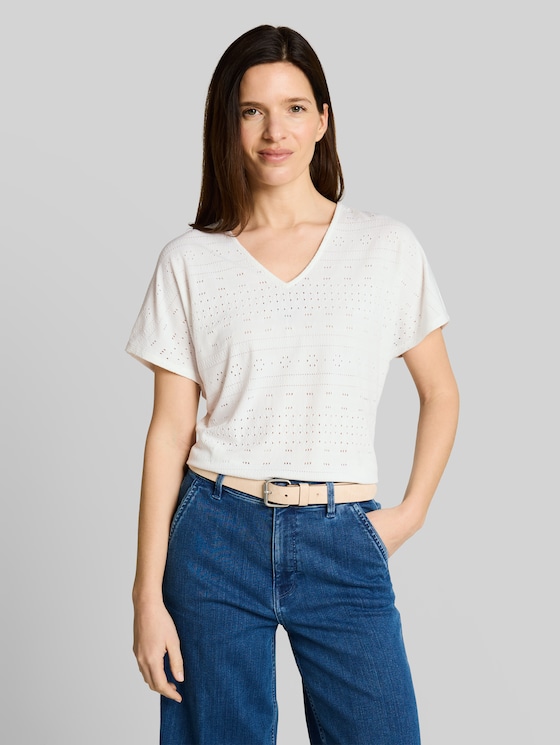 Loose fit ajour T-shirt - Whisper White