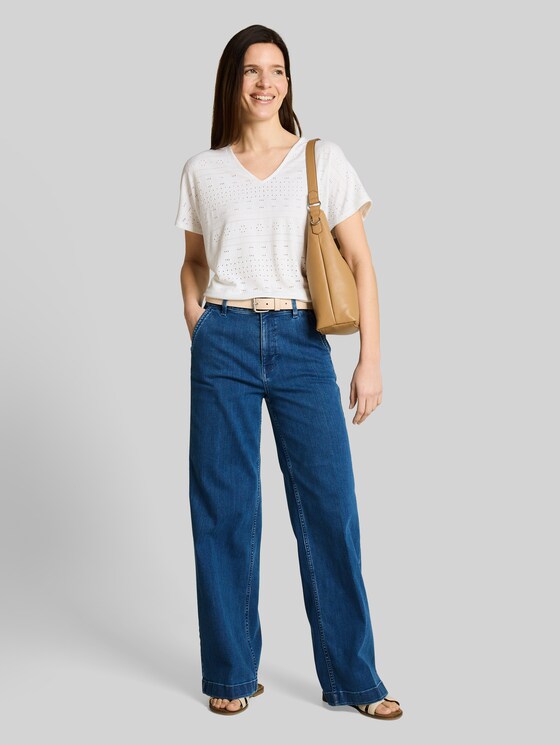 Loose fit ajour T-shirt - Whisper White