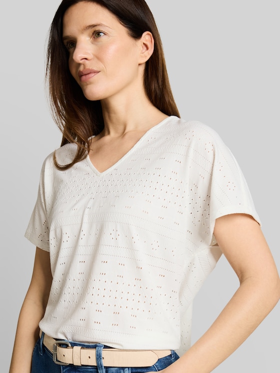 Loose fit ajour T-shirt - Whisper White