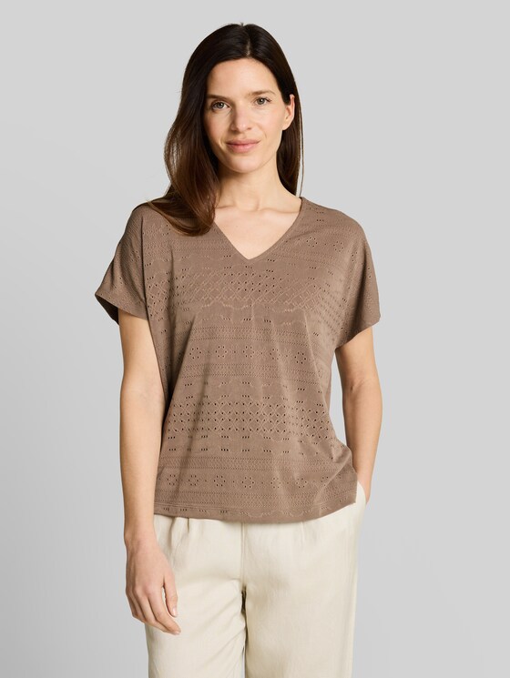 Loose fit ajour T-shirt - taupe grey