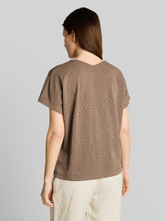 Loose fit ajour T-shirt - taupe grey