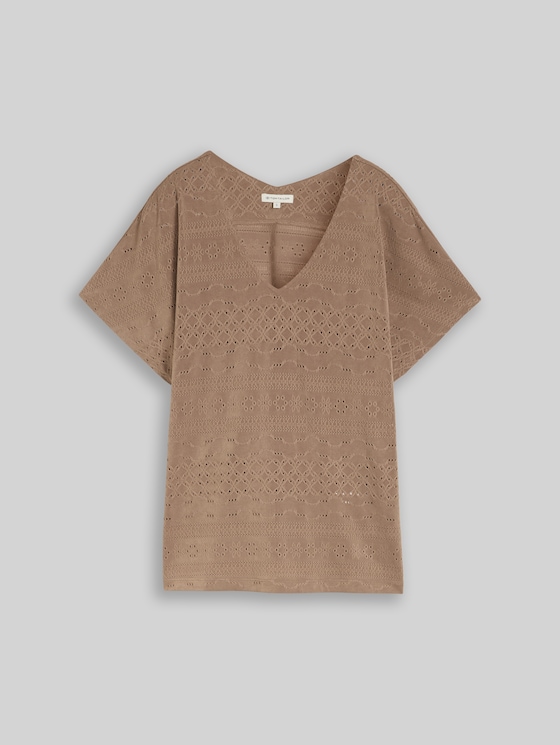 Loose fit ajour T-shirt - taupe grey