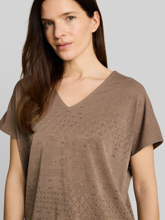 Loose fit ajour T-shirt - taupe grey