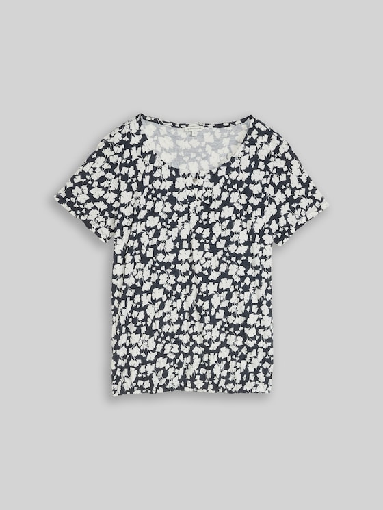 Crinkle T-shirt with pattern - blue ginkgo minimal