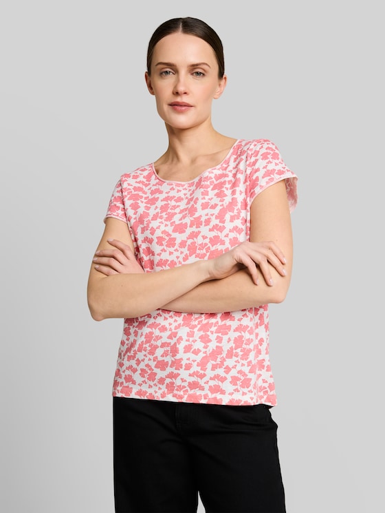 Cotton T-shirt - coral pink ginkgo minimal