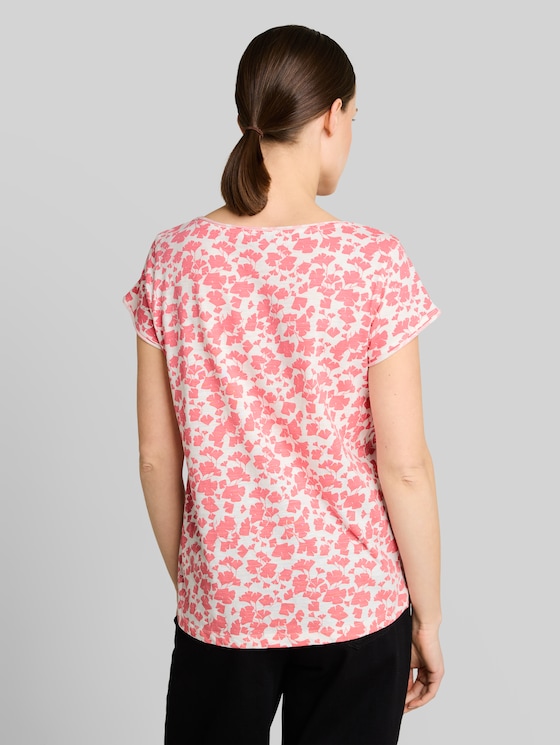 Cotton T-shirt - coral pink ginkgo minimal