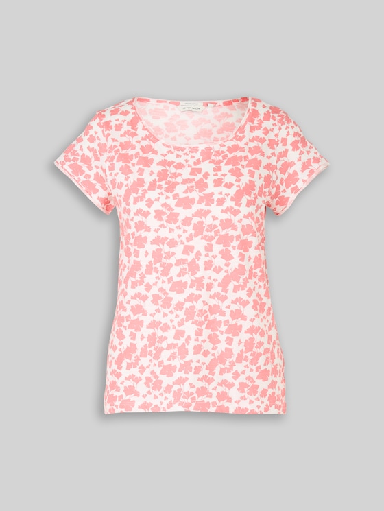 Cotton T-shirt - coral pink ginkgo minimal