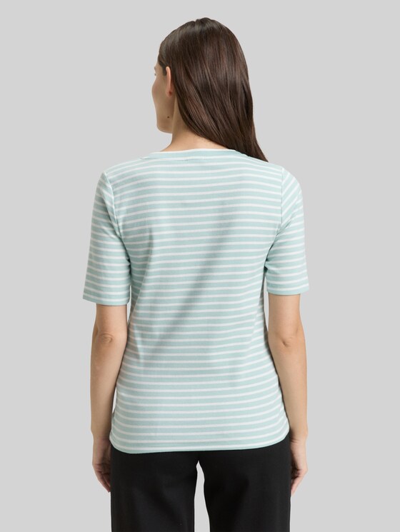 Slim fit T-shirt with V-neck - blue haze offwhite stripe