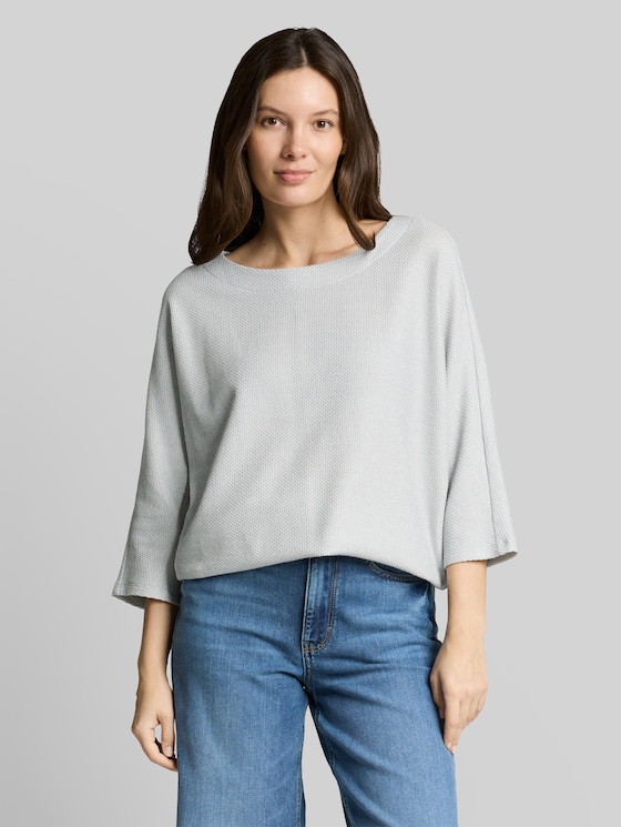 Long-sleeved shirt with batwing sleeves - soft dusty blue melange