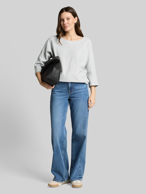 Long-sleeved shirt with batwing sleeves - soft dusty blue melange
