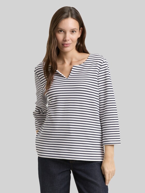 Long-sleeved top with a striped pattern - blue offwhite stripe structure