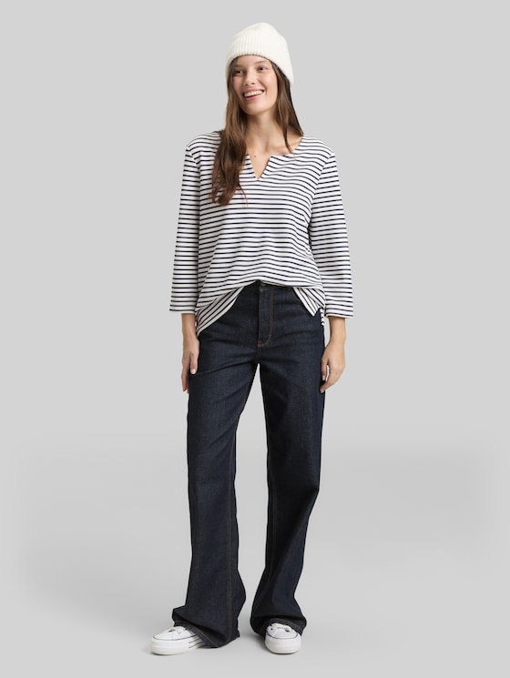 Long-sleeved top with a striped pattern - blue offwhite stripe structure