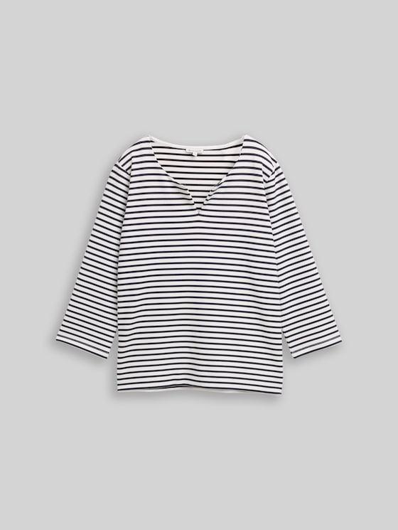 Long-sleeved top with a striped pattern - blue offwhite stripe structure