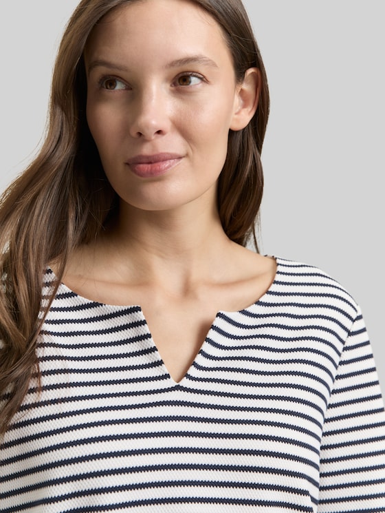 Long-sleeved top with a striped pattern - blue offwhite stripe structure