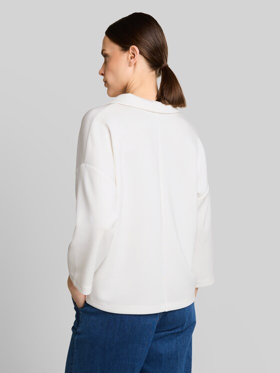 Loose fit scuba long-sleeved shirt with polo collar - Whisper White