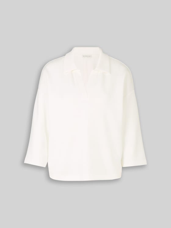 Loose fit scuba long-sleeved shirt with polo collar - Whisper White