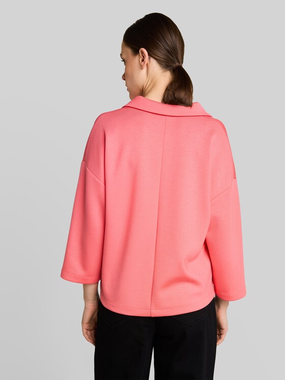 Loose fit scuba long-sleeved shirt with polo collar - soft coral pink