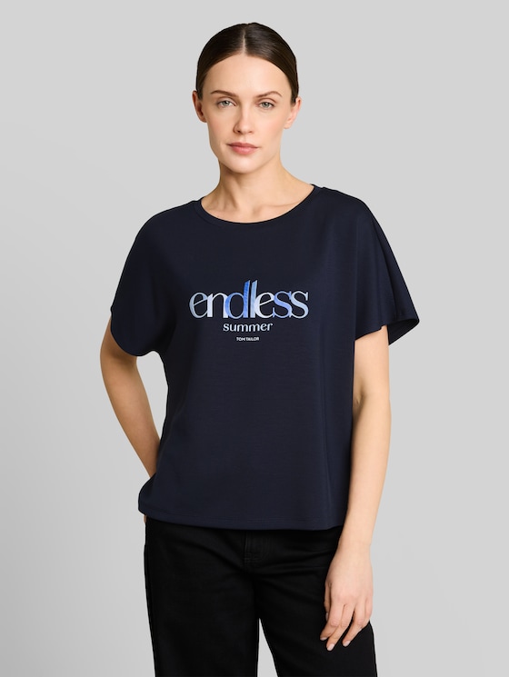Loose-fit scuba T-shirt with print - sky captain blue