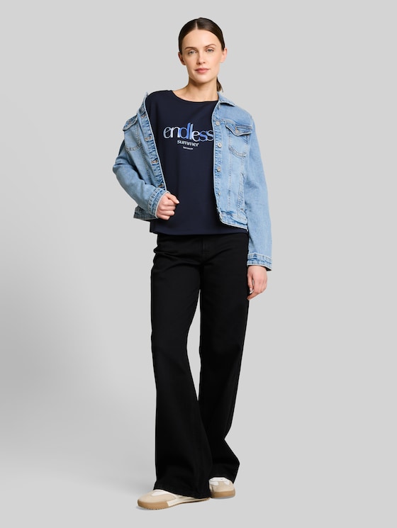 Loose-fit scuba T-shirt with print - sky captain blue