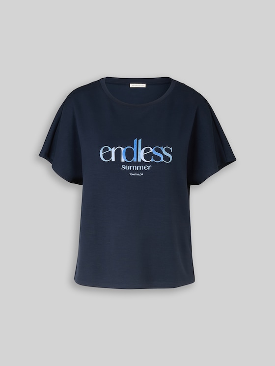Loose-fit scuba T-shirt with print - sky captain blue