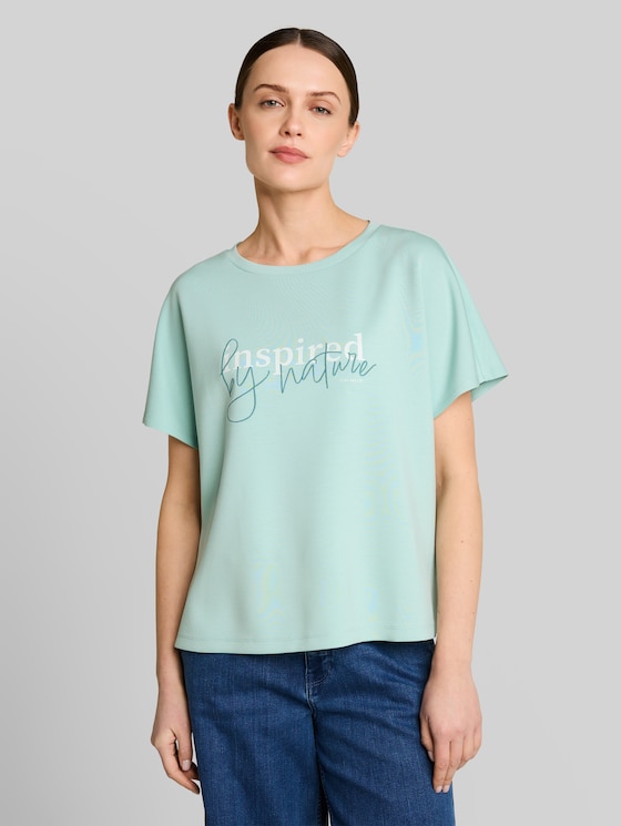 Loose-fit scuba T-shirt with print - blue haze