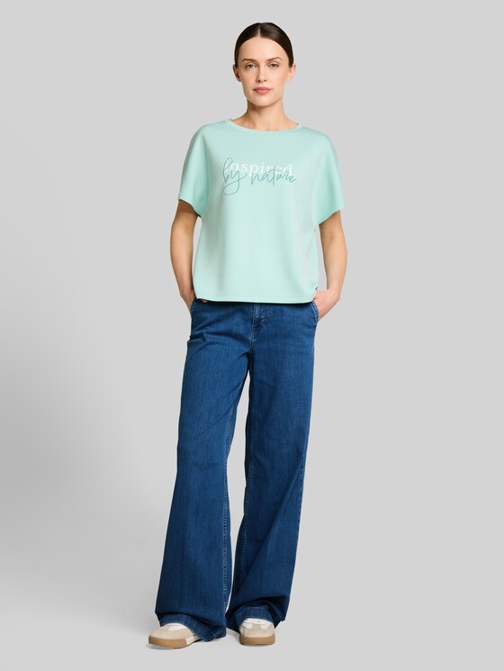 Loose-fit scuba T-shirt with print - blue haze
