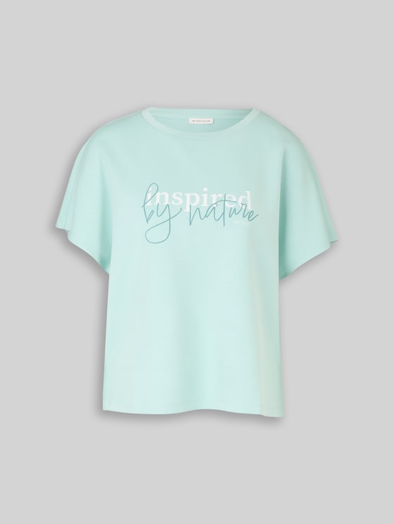 Loose-fit scuba T-shirt with print - blue haze