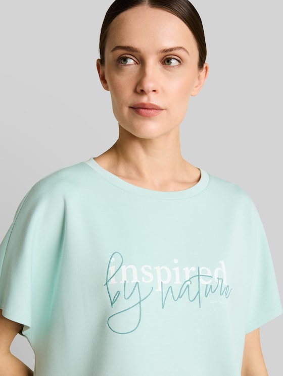 Loose-fit scuba T-shirt with print - blue haze