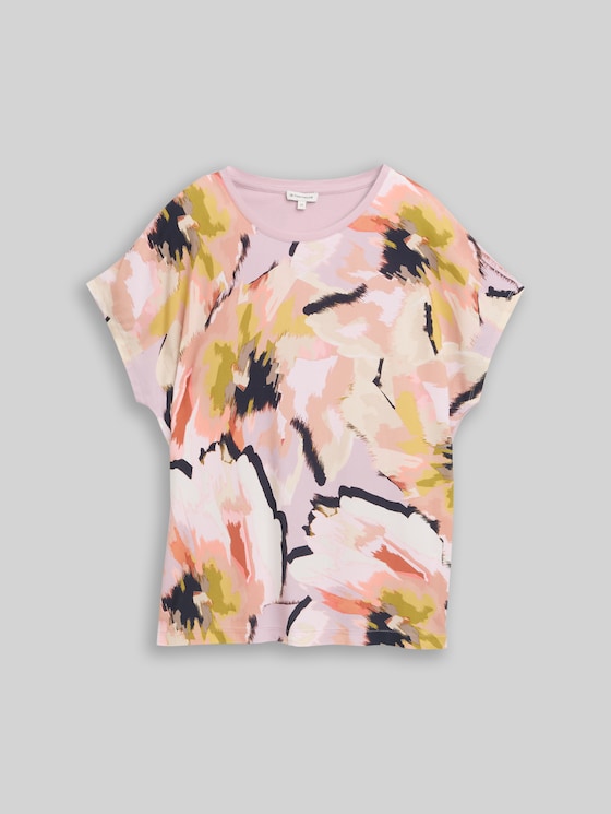 T-shirt in a mix of materials - big abstract flower print