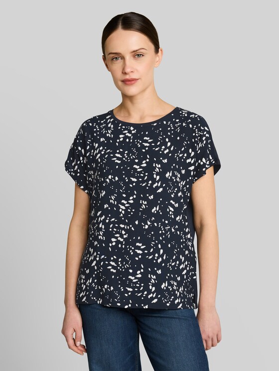 T-shirt in a mix of materials - navy dot