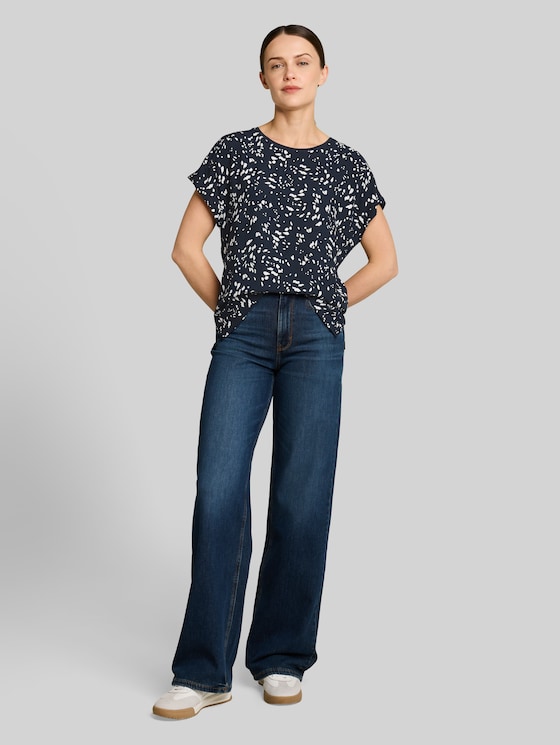 T-shirt in a mix of materials - navy dot
