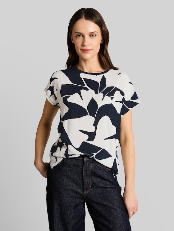 T-shirt in a mix of materials - big navy ginkgo