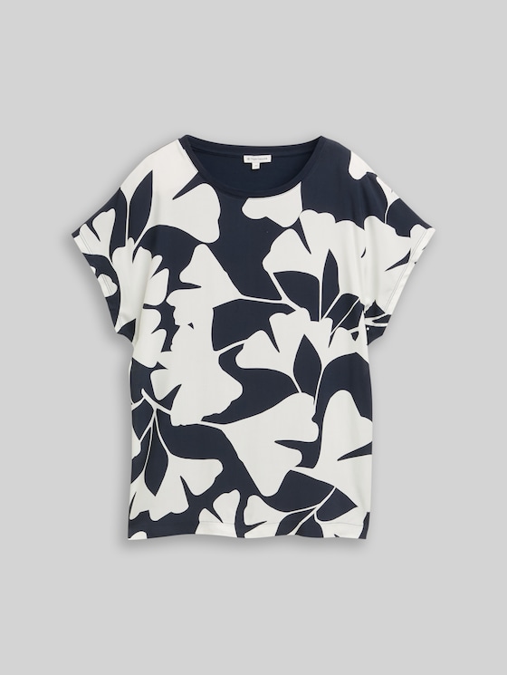 T-shirt in a mix of materials - big navy ginkgo