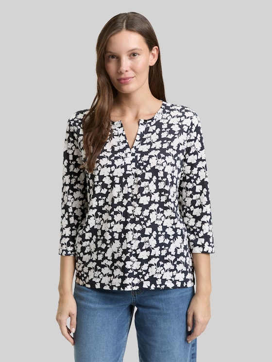 Long-sleeved shirt with pattern - blue ginkgo minimal