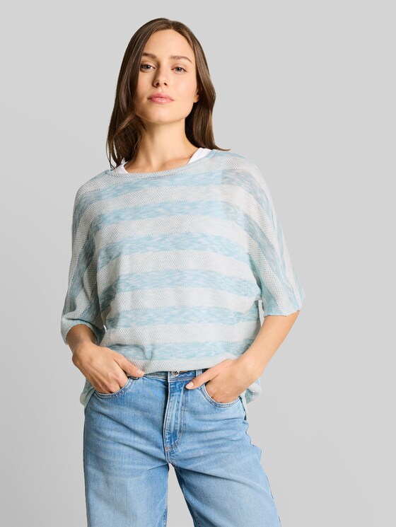 Loose fit T-shirt with batwing sleeves - white mint stripe