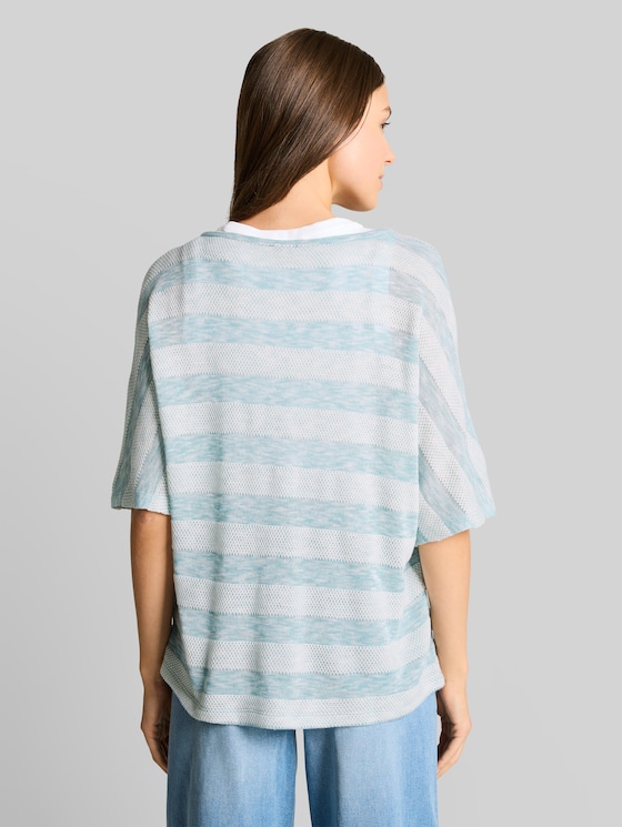 Loose fit T-shirt with batwing sleeves - white mint stripe